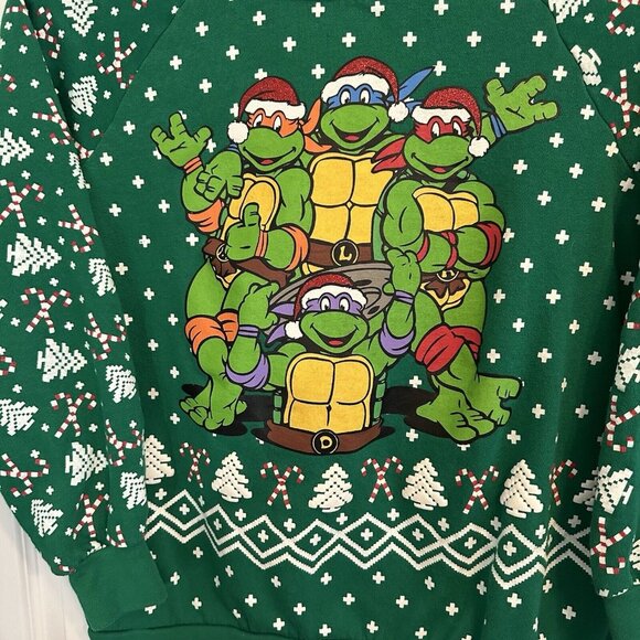 TMNT Christmas Children’s LG Nickelodeon Green Ugly Sweatshirt Youth Unisex - Picture 3 of 9